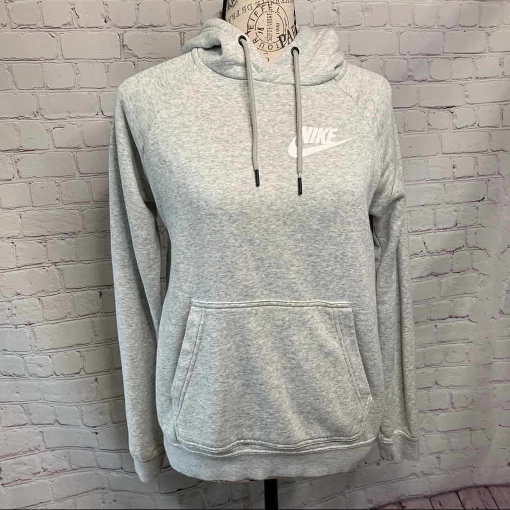 Nike hoodie swoosh logo white on heather grey XS